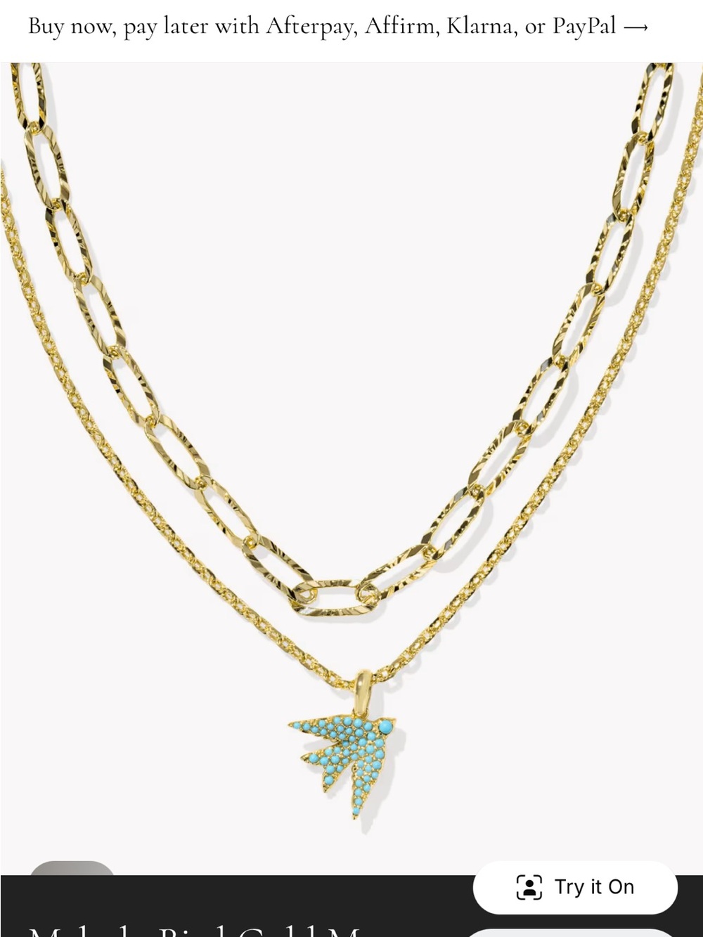 Kendra Scott Gold Double-Layer Necklace with Turquoise Bird Charm